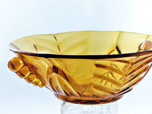 Art Deco Amber Glass Bowl, Clear Amber Glass Serving Bowl, 1940's Pressed Glass