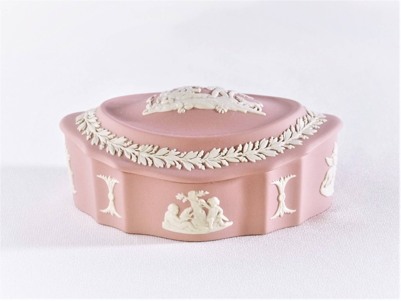 Pink Jasperware Wedgwood Box, Oval Shaped Trinket Box