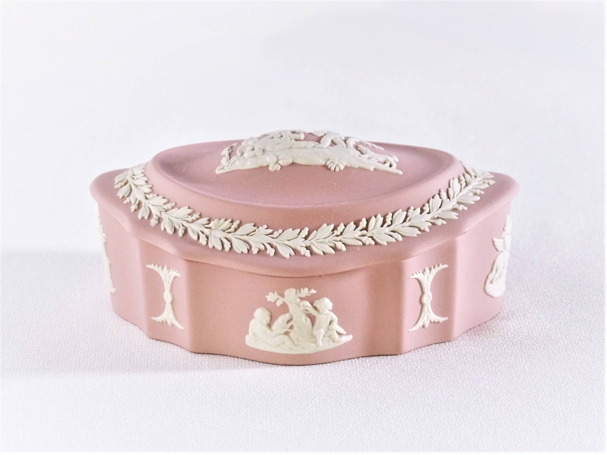 Pink Jasperware Wedgwood Box, Oval Shaped Trinket Box