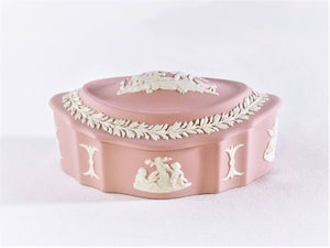 Pink Jasperware Wedgwood Box, Oval Shaped Trinket Box