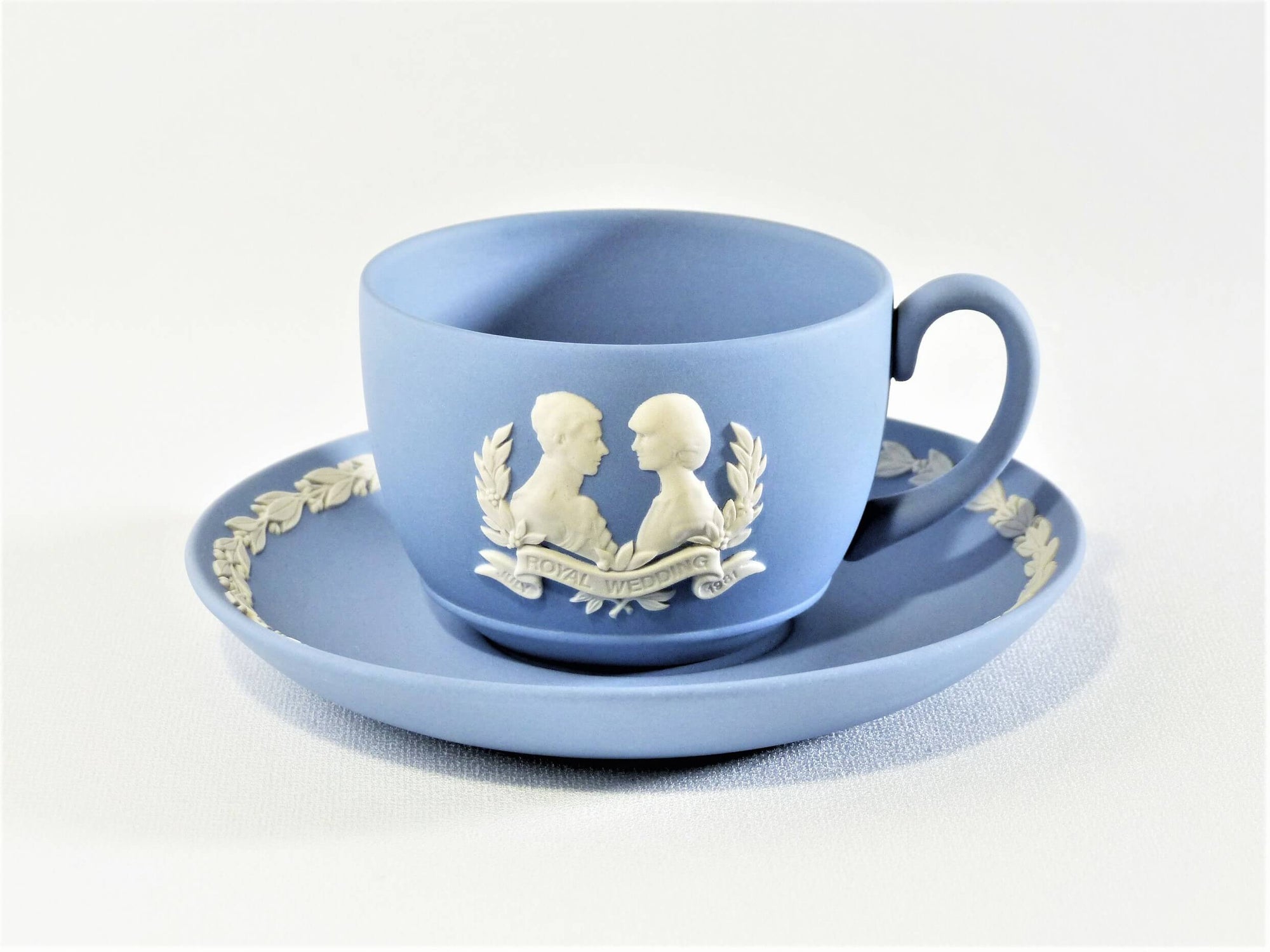 Wedgwood Jasperware Blue Cup and Saucer, Charles and Diana Commemorative Duo