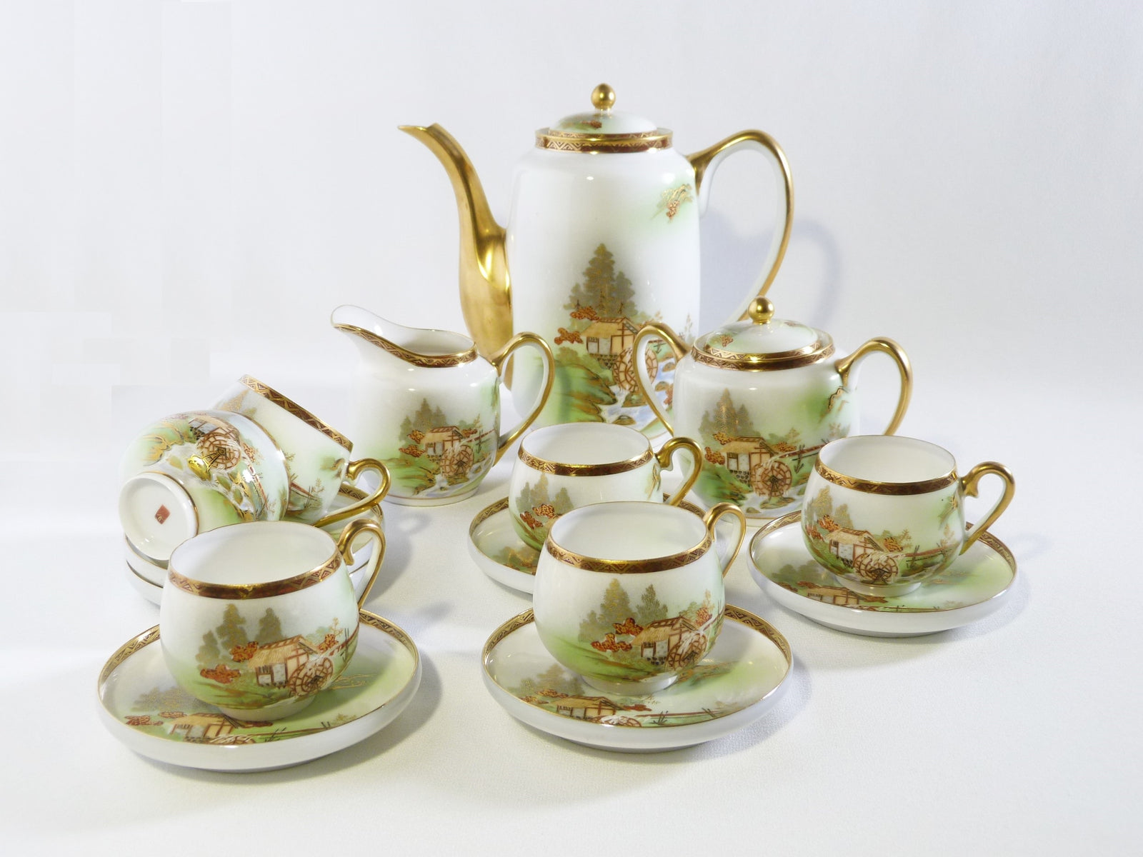 Japanese Kutani Eggshell Porcelain Tea Set, Delicate and Beautiful