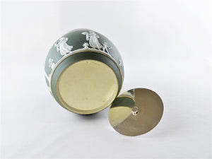Wedgwood Jasperware Biscuit Barrel, Green Colour, 1891-1908