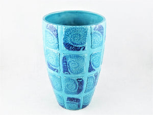 Mid Century Blue Pottery Vase, Stunning Colour