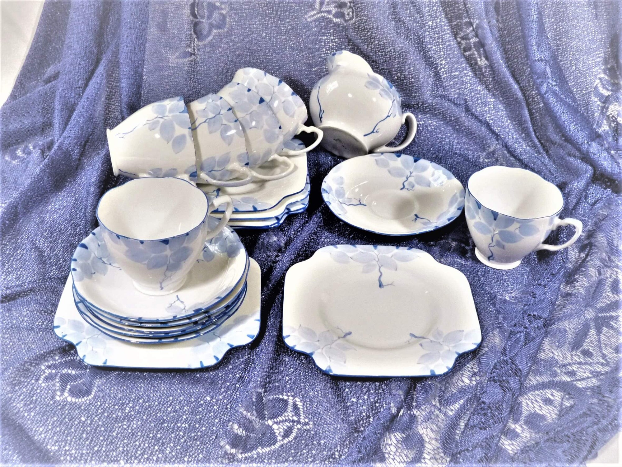 Vintage English Blue and White Tea Set, Pretty Pastel Blue