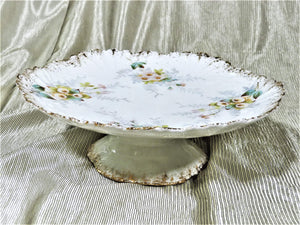 Vintage Luncheon Set, Hand Painted, 4 Plates and a Pedestal Cake Stand