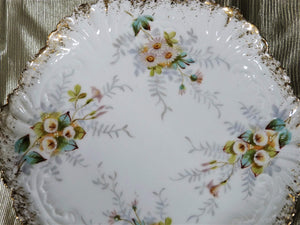Vintage Luncheon Set, Hand Painted, 4 Plates and a Pedestal Cake Stand