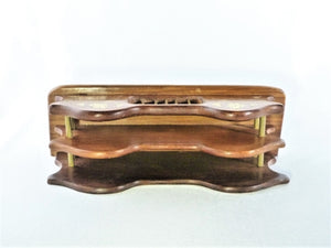 Vintage Wooden Letter Holder, Brass Inlay, Desk Accessory