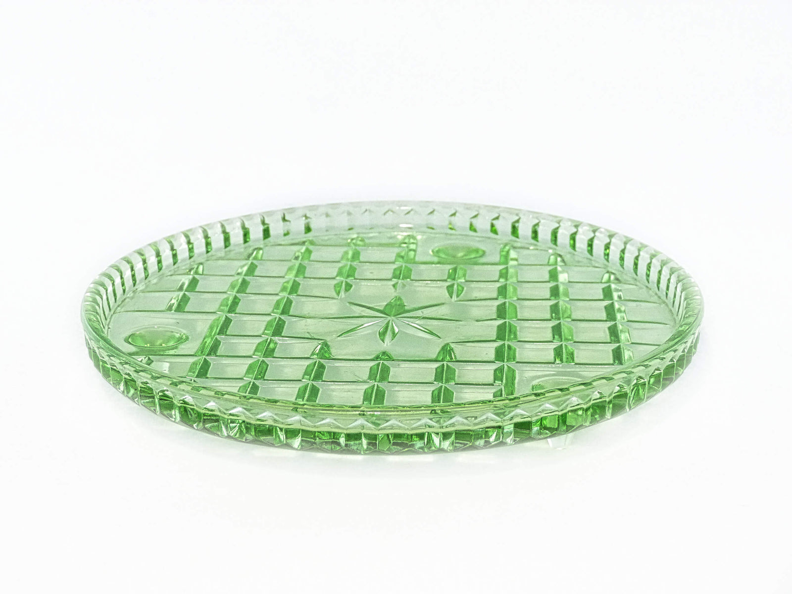 Green Glass Serving Plate, 1930-40's, Crown Crystal, Pressed Glass
