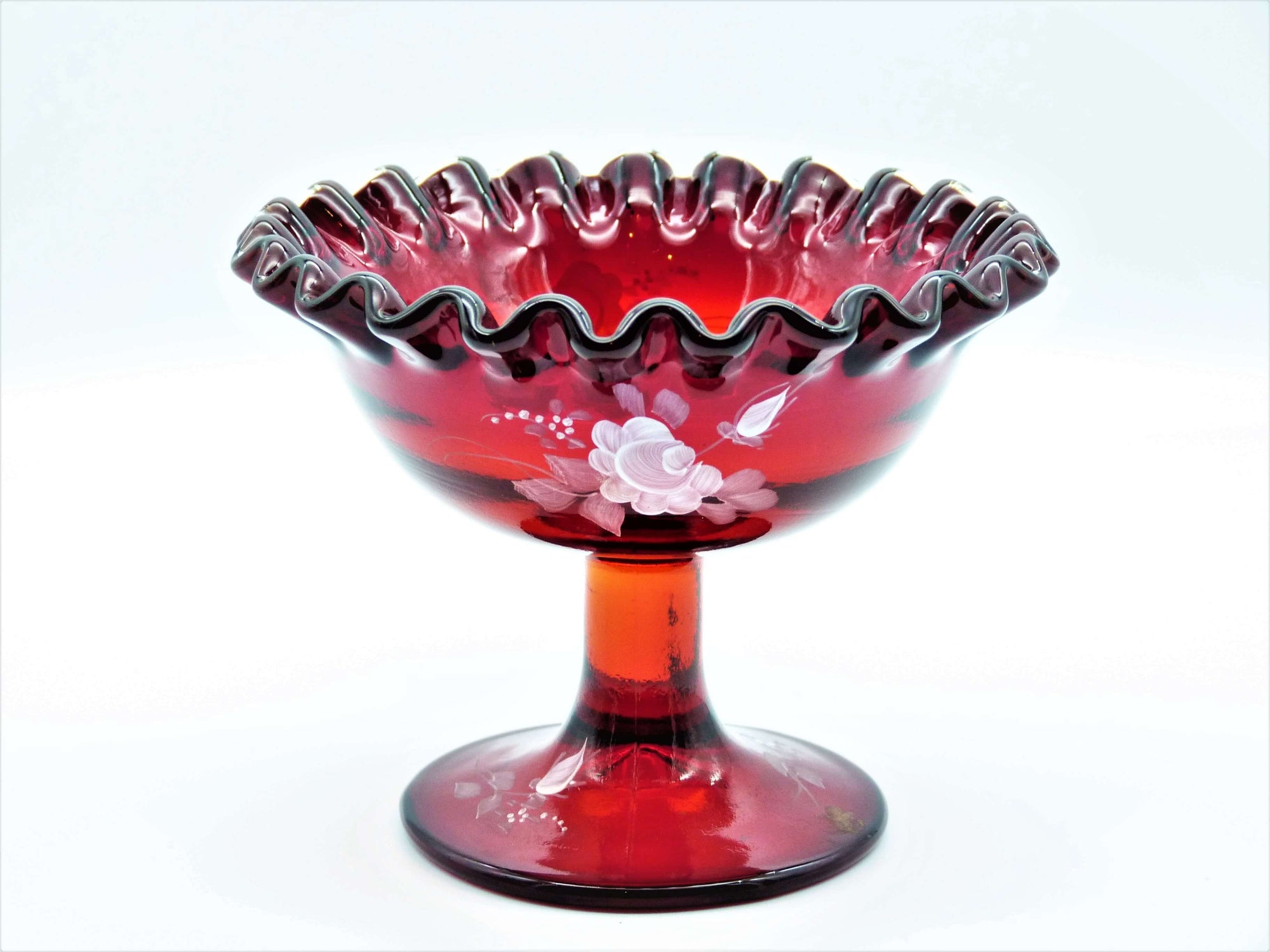 Fenton Ruby Amberina Glass Bowl, Vintage Hand Painted Bowl, Signed