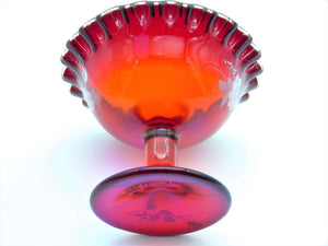Fenton Ruby Amberina Glass Bowl, Vintage Hand Painted Bowl, Signed