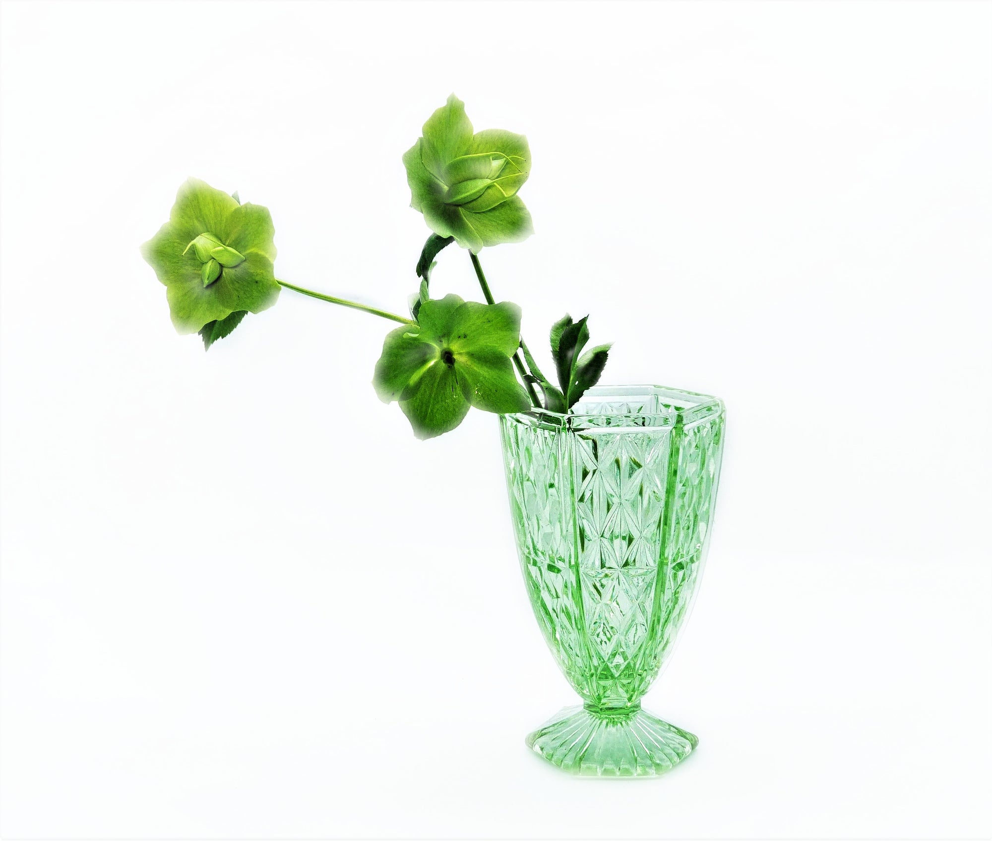 Art Deco Green Glass Vase, Attractive Crown Crystal Flower Vase