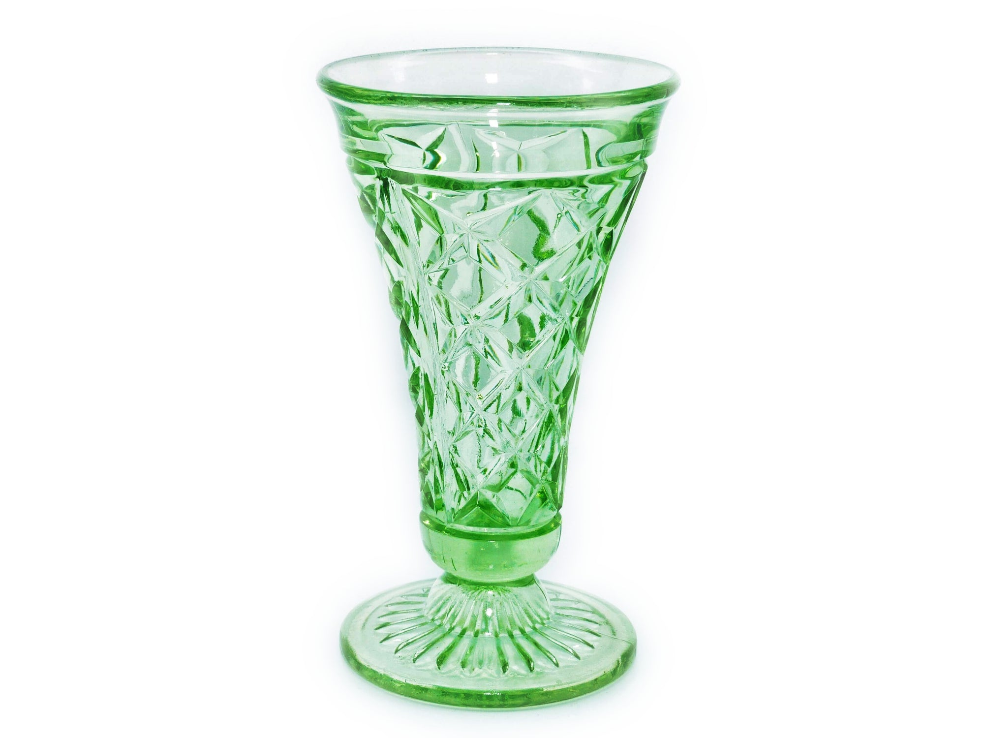 Green Glass Vase, Art Deco Crown Crystal Flower Vase
