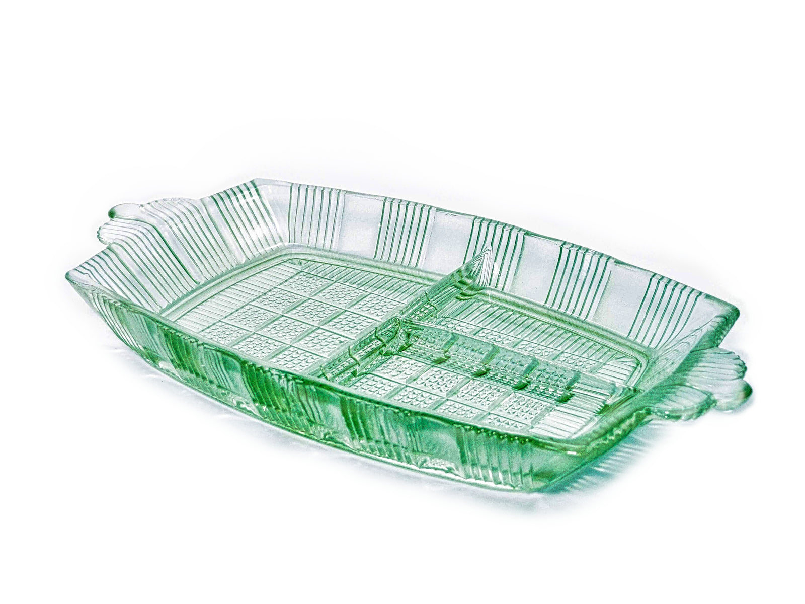 Vintage Divided Green Glass Serving Plate, Unusual Attractive Design