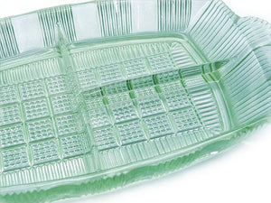 Vintage Divided Green Glass Serving Plate, Unusual Attractive Design