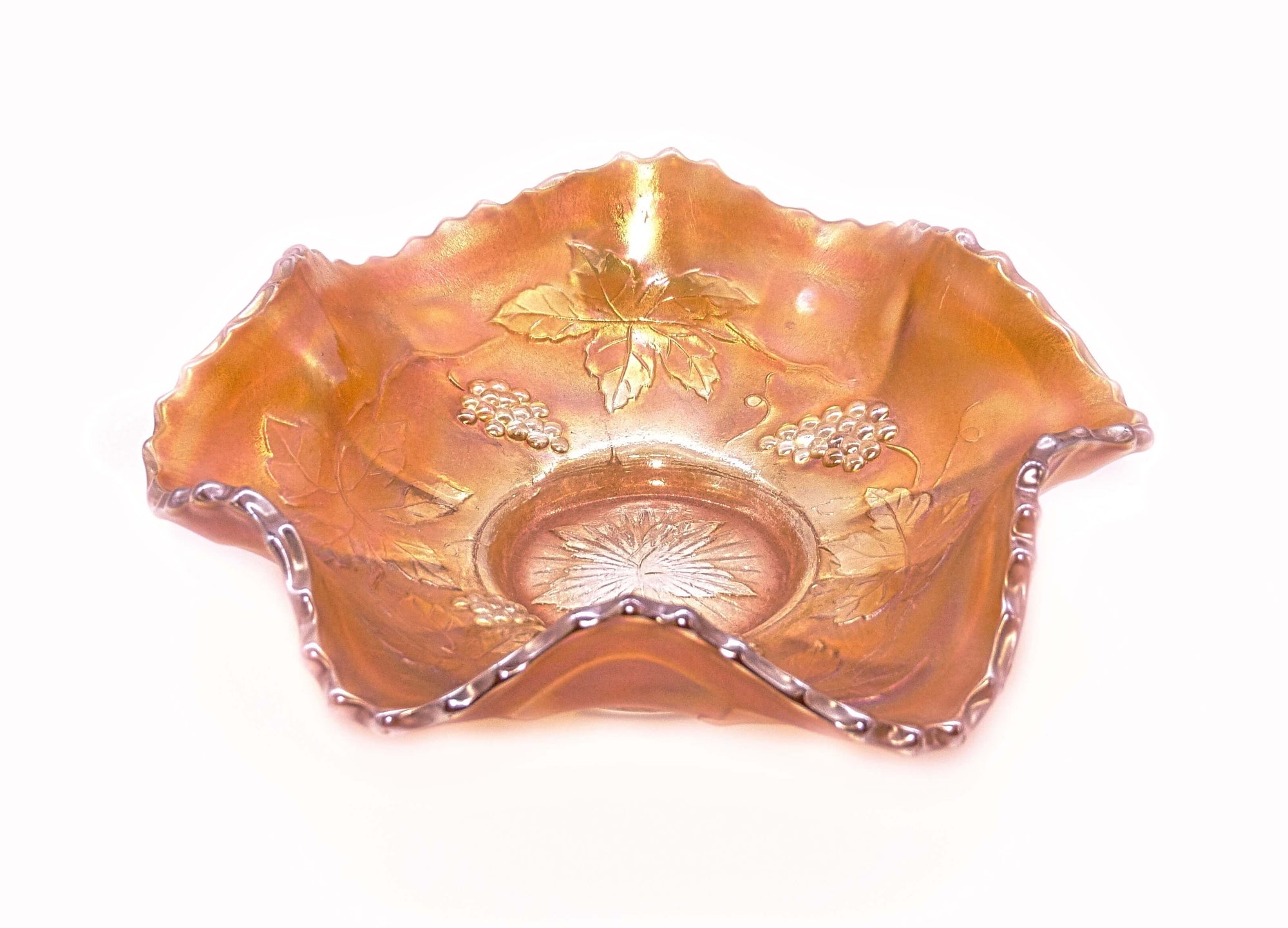 Carnival Glass Marigold Bowl, Fenton Grapes and Leaves Pattern, Very Pretty