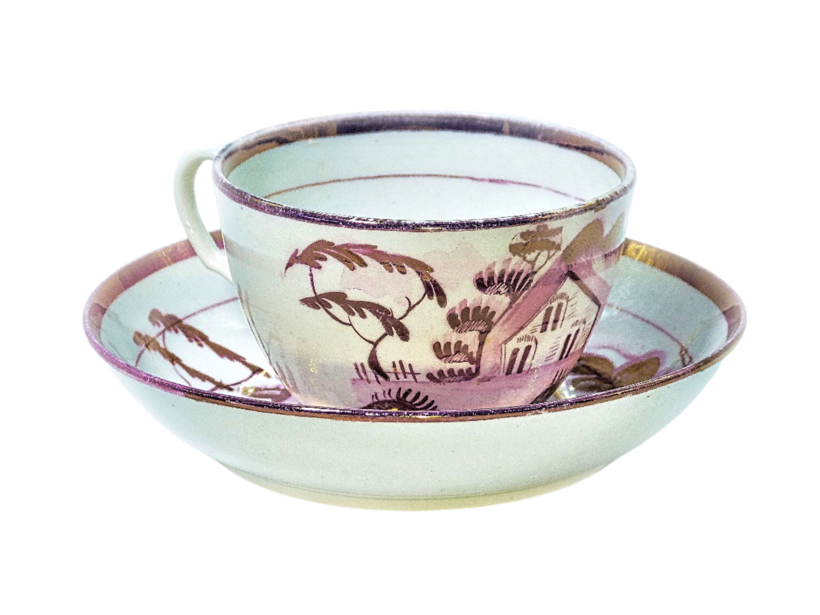 Antique Staffordshire 19th Century Lustreware Cup and Saucer