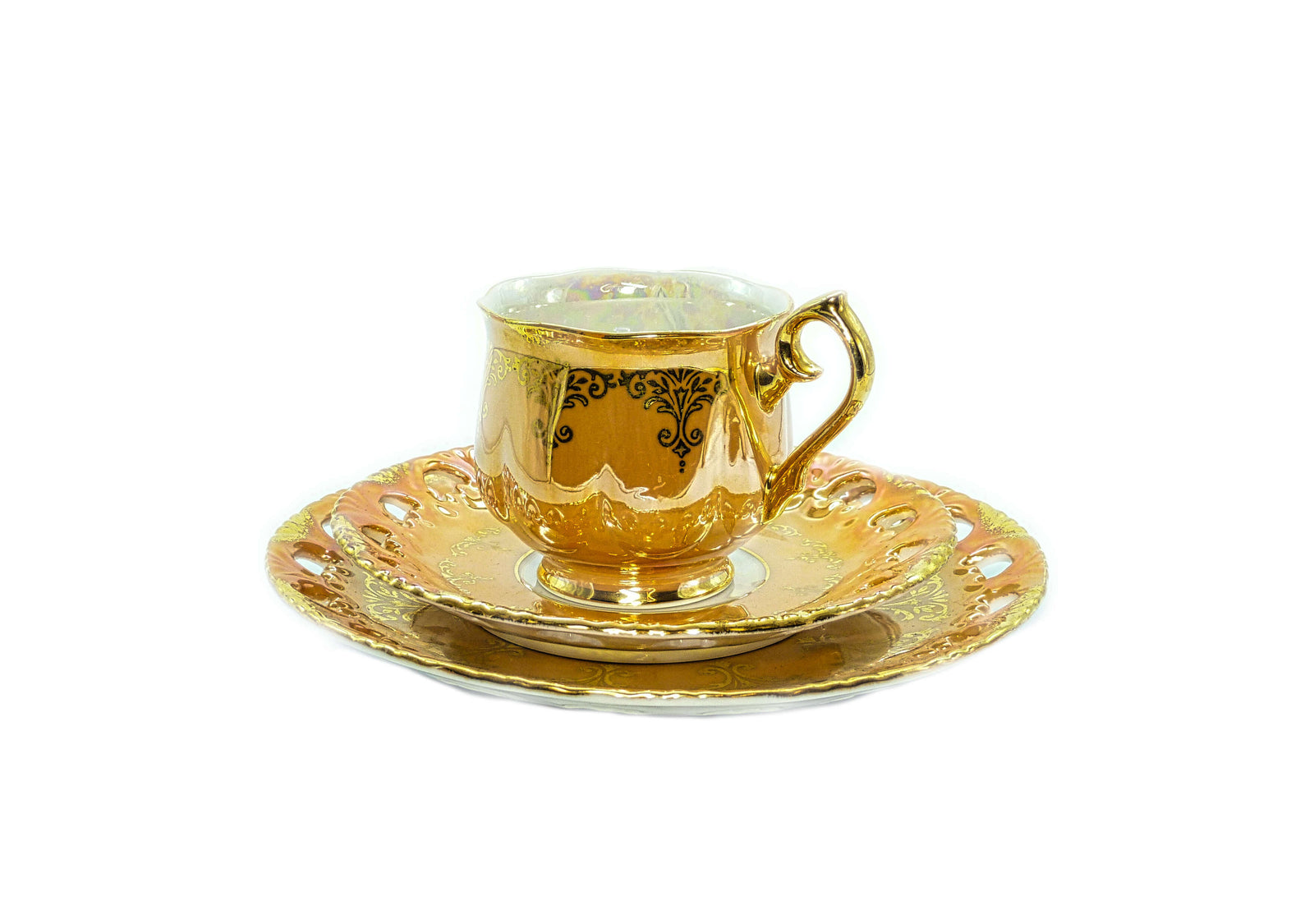 Ohashi China, Nagoya, 1932, Golden Fantasy Cup, Saucer and Plate