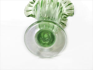 Green Glass Ruffled Top Vase, Tall and Elegant, Super Flower Vase