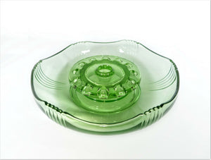 Green Art Deco Float Bowl, Josef Inwald Glass Flying Fish (Poisson Volant) Centrepiece