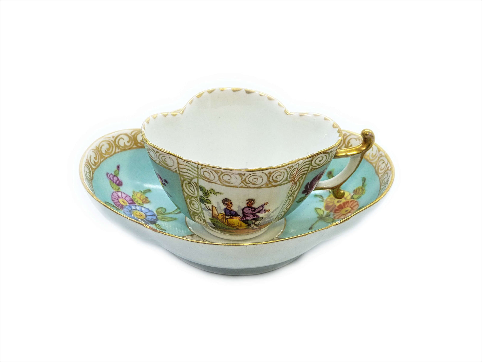Antique Helena Wolfsohn Quatrefoil Cup and Saucer, 19th Century