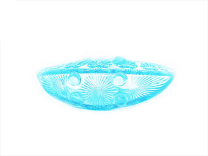 Victorian Blue Glass Basket Bowl, Davidson Pearline Glass, "War of the Roses"