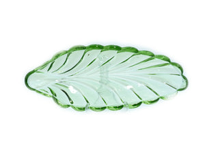 Green Glass Leaf Plate, 1940's Bagley Glass,