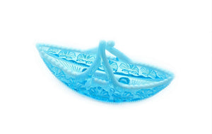 Victorian Blue Glass Basket Bowl, Davidson Pearline Glass, "War of the Roses"