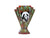 A red fan shaped vase with a panda on the front surrounded by bamboo. The back and sides of the vase are also decorated with bamboo.
