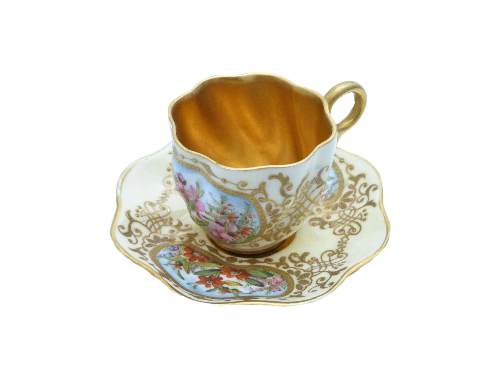 Antique Coalport Demitasse Cup and Saucer, Hand Painted, 1881-1920