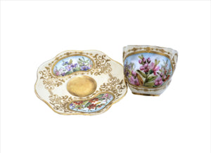 Antique Coalport Demitasse Cup and Saucer, Hand Painted, 1881-1920