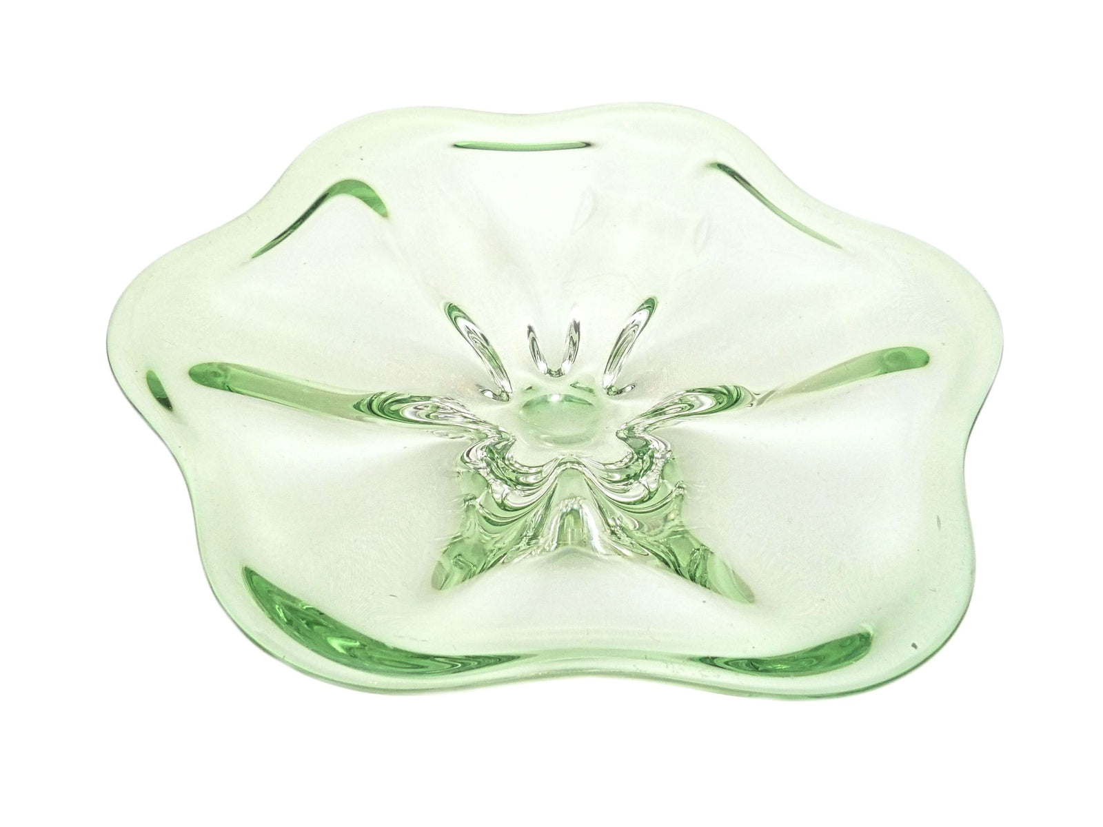 Green Iwatsu Glass Table Centrepiece, Hineri Range, Japanese Art Glass