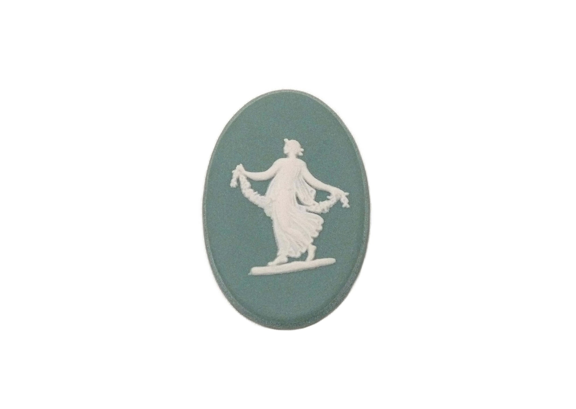 Wedgwood Jasperware Cameo, White on Teal, 1970's, Floral Lady