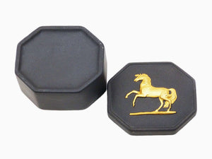Octagonal Black Basalt Wedgwood Box, Features Gilded Horse