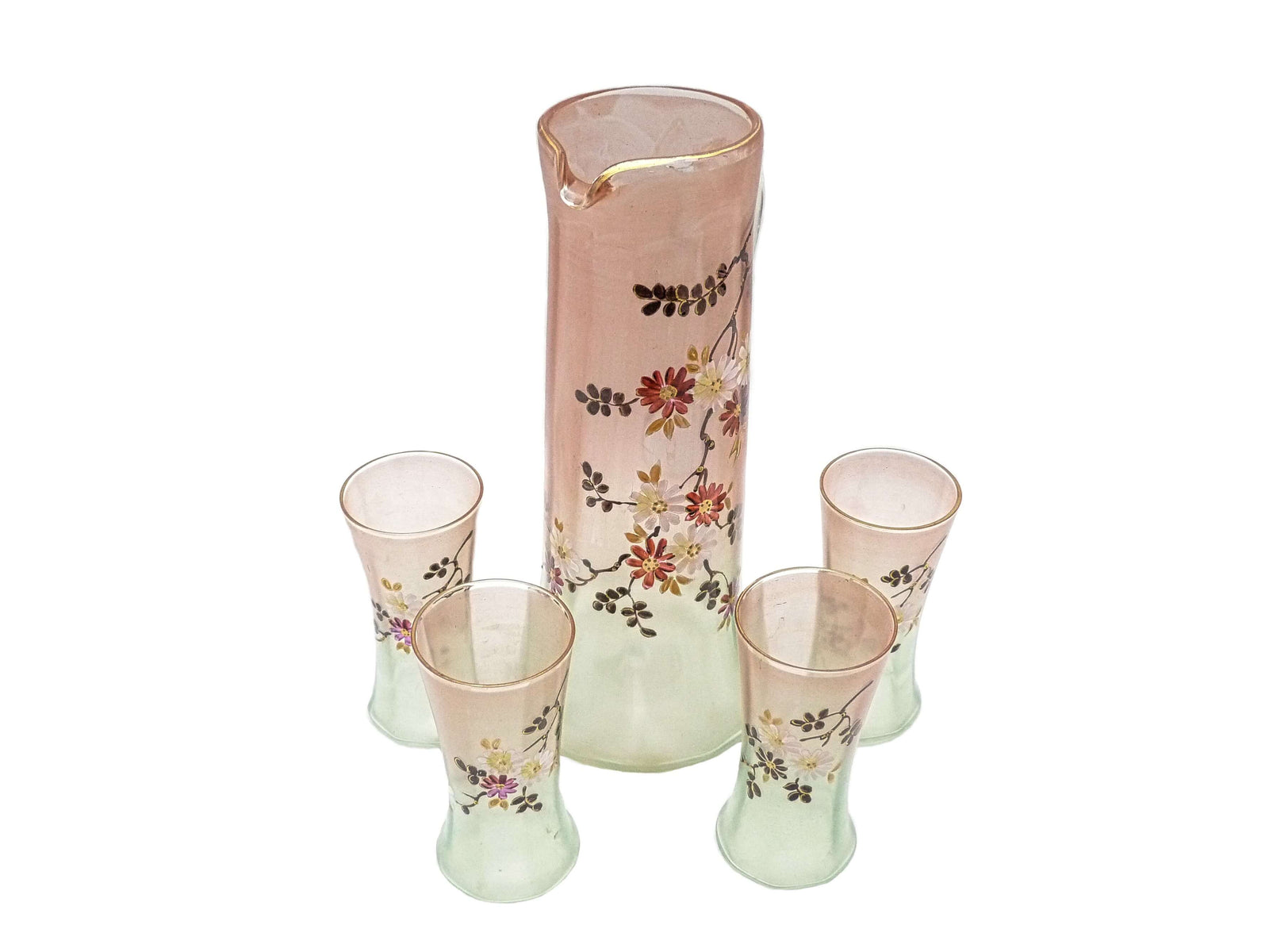 Victorian Water Set, Exquisite Enamel Floral Design