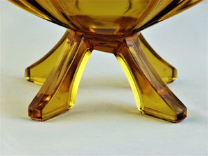 Art Deco Amber Glass Bowl, Stolzle Clear Amber Glass Serving Bowl, Very Decorative