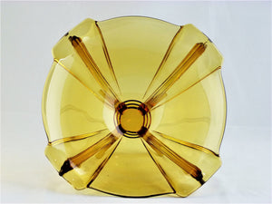 Art Deco Amber Glass Bowl, Stolzle Clear Amber Glass Serving Bowl, Very Decorative