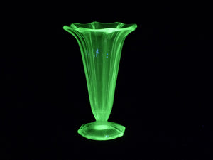 Uranium Green Glass Vase, Elegant Slim Shape, Beautiful Flower Vase